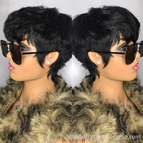 Wholesale Short Pixie Cut With Fringe Wig Straight Remy Brazilian Human Hair Wigs For Women Full Machine Made Cheap Glueless Wig